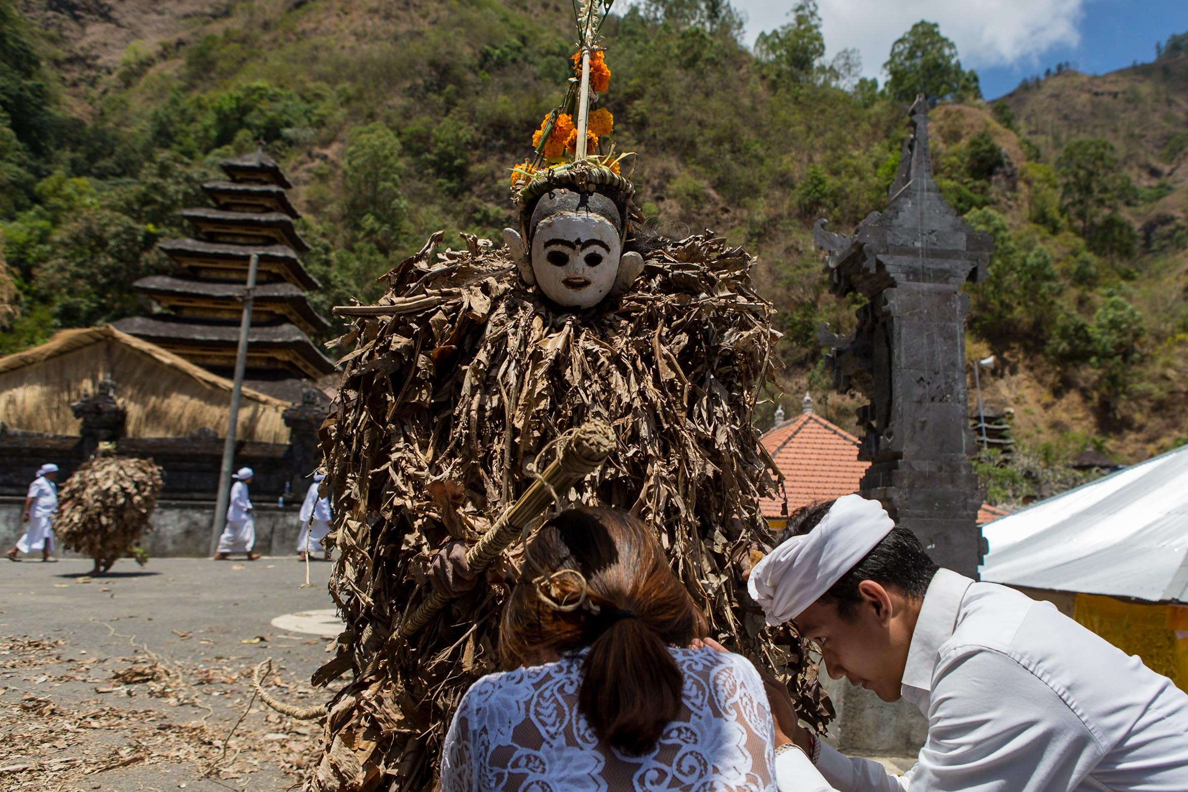 Brutuk nobles characters during Barong Brutuk ritual Trunyan Bali