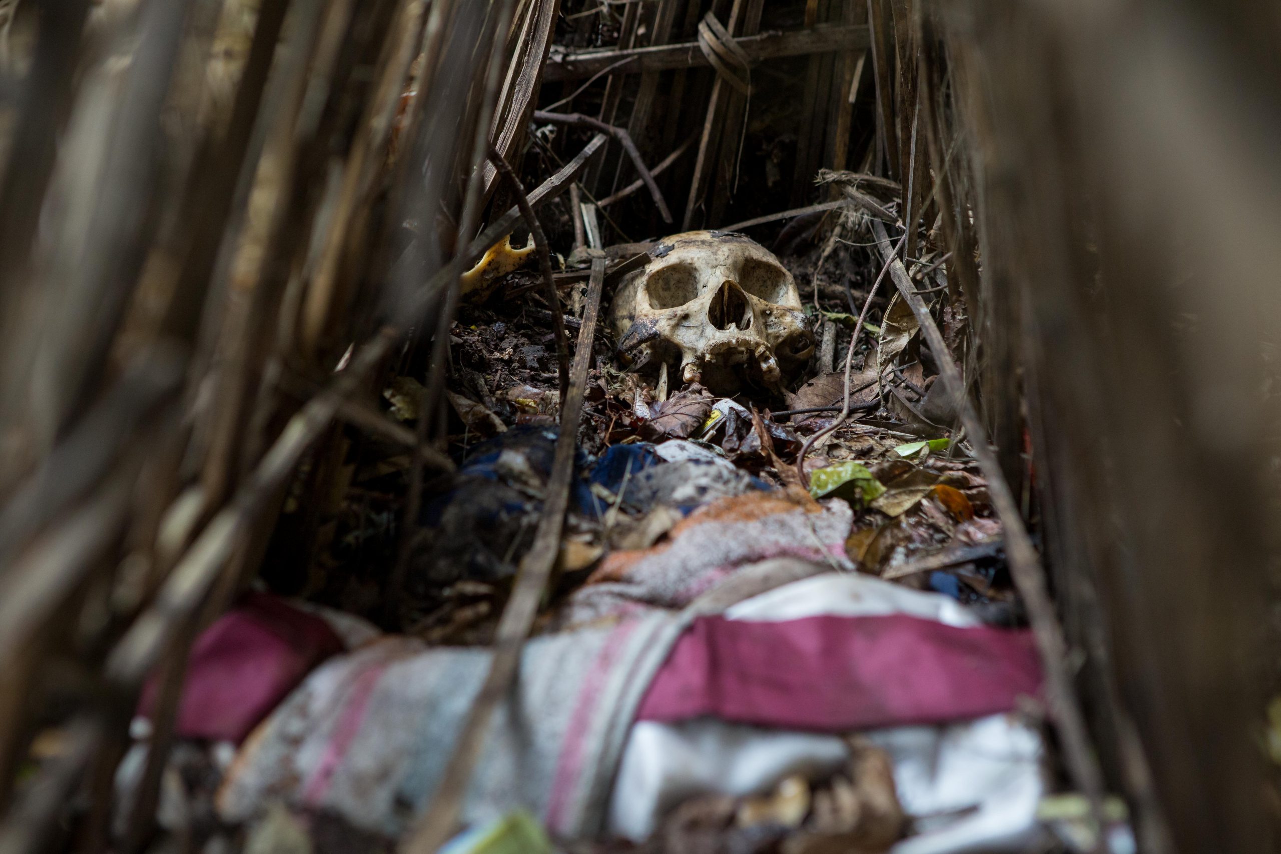 Human bones at Trunyan open air cemetery Bali