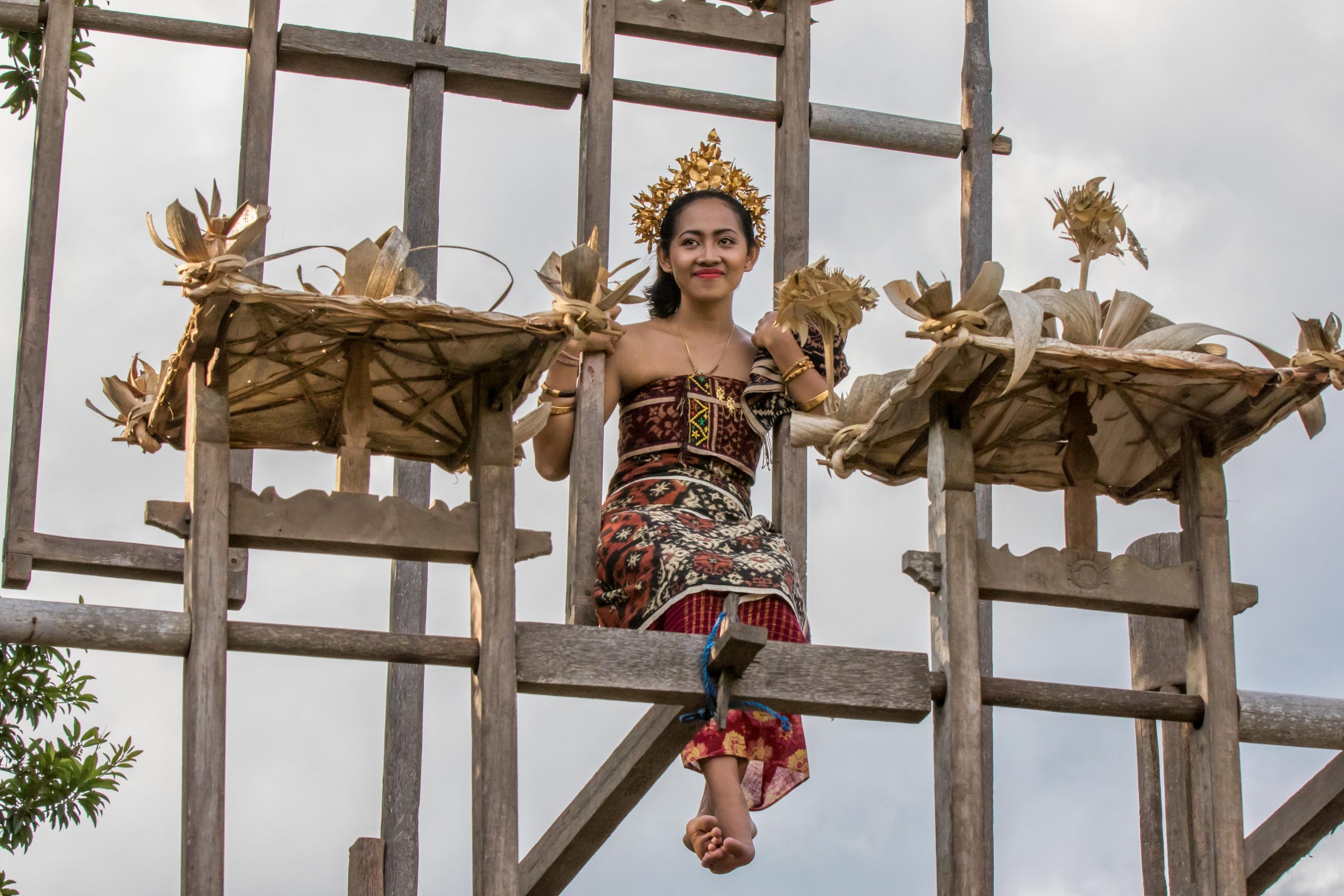 Traditional wooden ferris wheel used during Mekare-kare festival in Tenganan