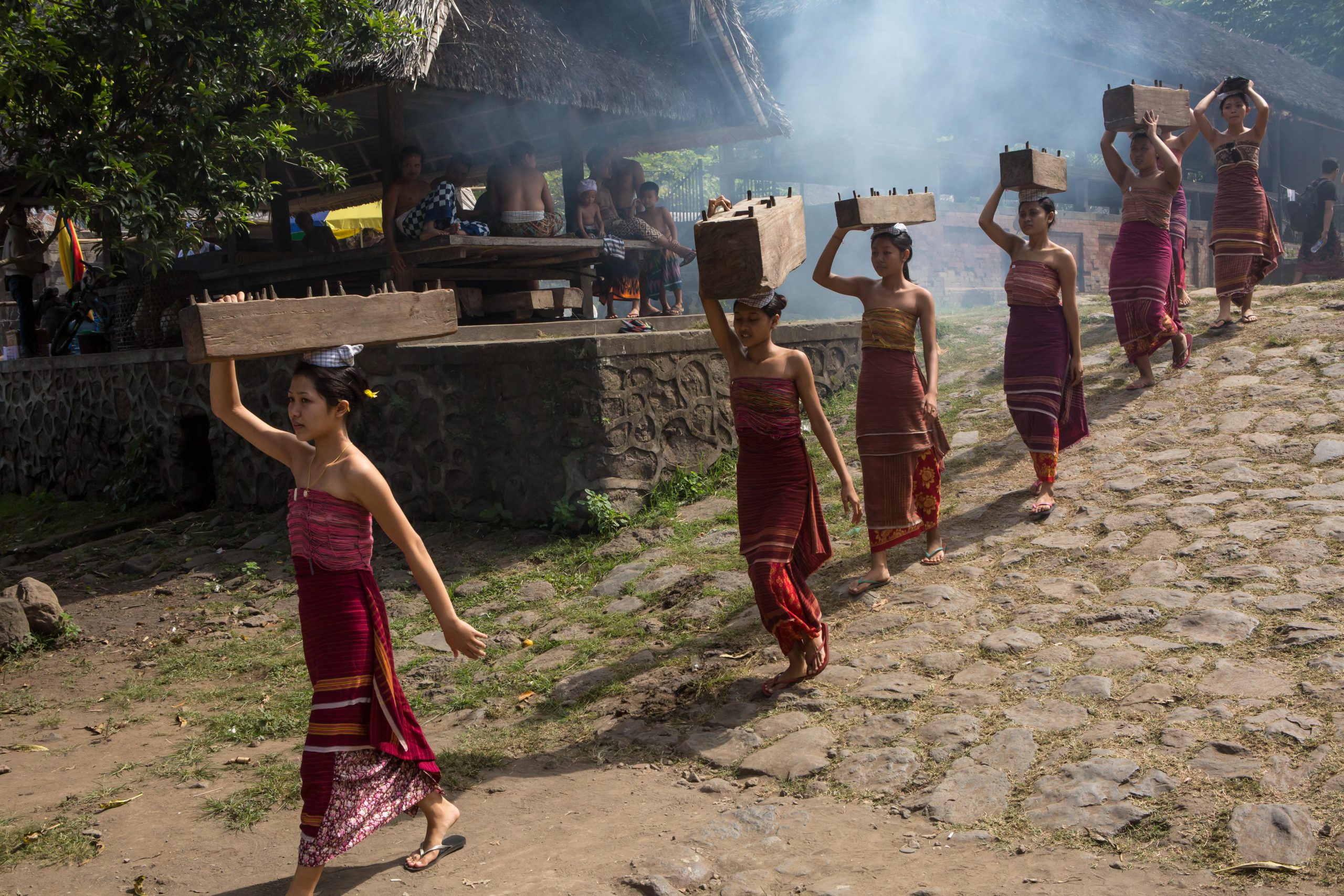 Sacred gamelan instruments carried before the Mekaré-kare ceremony